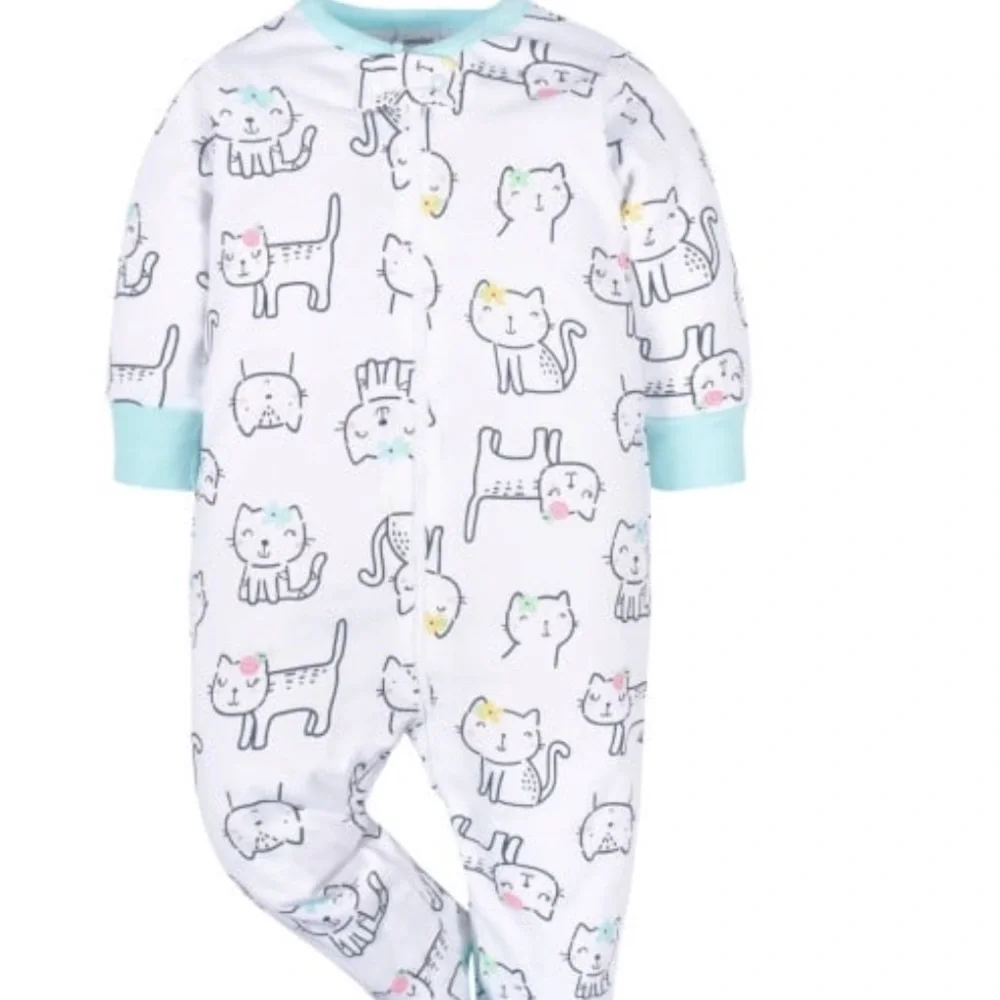 4-Pk Girls' Printed and Solid Footed Oneies One-Piece Sleepers  Sz 6-9month